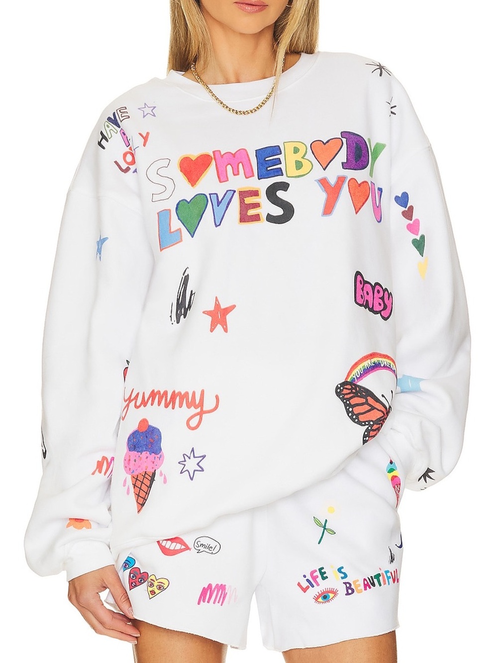 Somebody Loves You White Graphic Crewneck Sweatshirt Set
